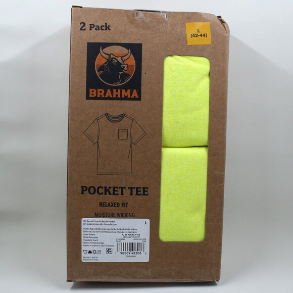 2 Pack Men's NWT Brahma Large 42-44 Yellow Relaxed Fit Pocket Tee Shirt - Picture 2 of 5